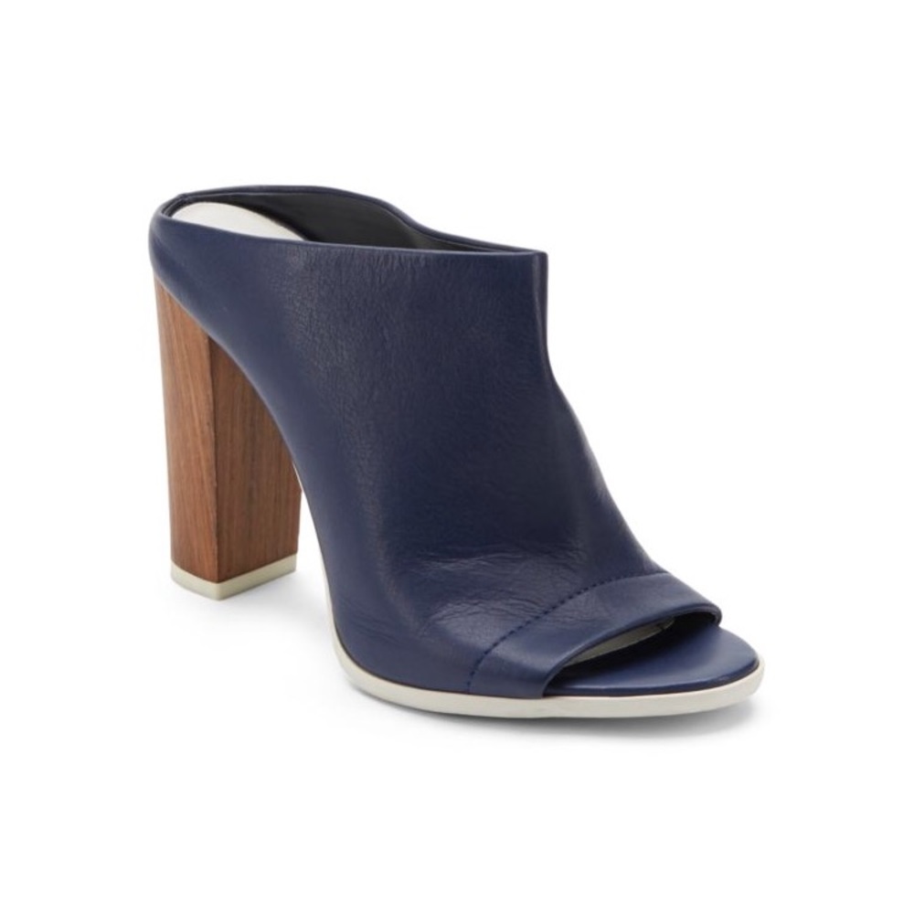 Vince Blue Leather Mules with Wooden Heel